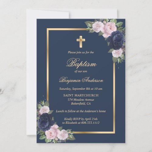 Elegant Rose Gold Glitter Blush Pink Girl Baptism  Invitation