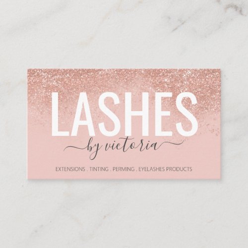 Elegant Rose Gold Glitter Blush Pink Lashes Custom Business Card