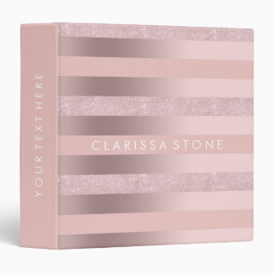 Elegant rose gold glitter & blush pink stripe 3 ring binder