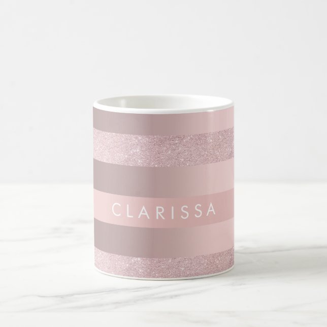 Elegant rose gold glitter & blush pink stripe coffee mug (Center)