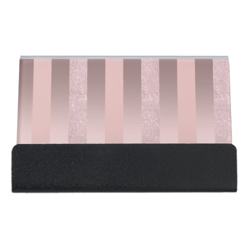 Elegant rose gold glitter  blush pink stripe desk business card holder