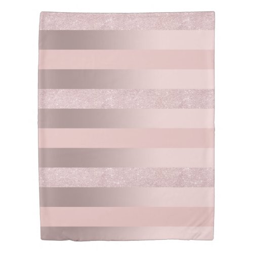 Elegant rose gold glitter  blush pink stripe duvet cover