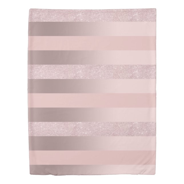 Elegant rose gold glitter & blush pink stripe duvet cover (Front)