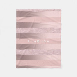 Elegant rose gold glitter & blush pink stripe fleece blanket