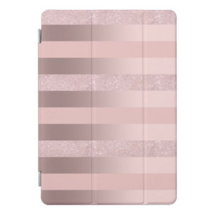 Elegant rose gold glitter & blush pink stripe iPad pro cover