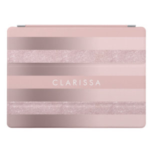 Elegant rose gold glitter & blush pink stripe iPad pro cover