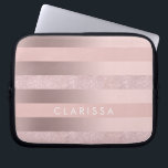 Elegant rose gold glitter & blush pink stripe laptop sleeve<br><div class="desc">Girly faux rose gold,  glitter & blush pink stripe.</div>