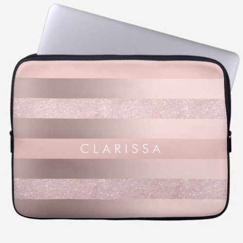Elegant rose gold glitter & blush pink stripe laptop sleeve