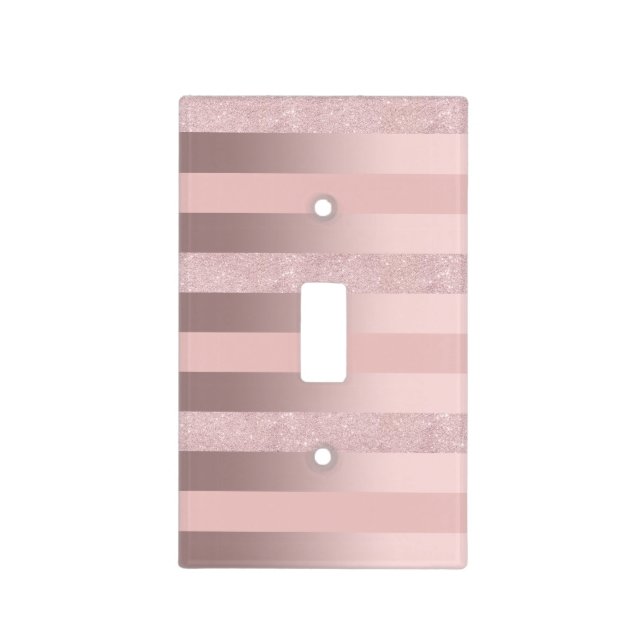 Elegant rose gold glitter & blush pink stripe light switch cover (Front)
