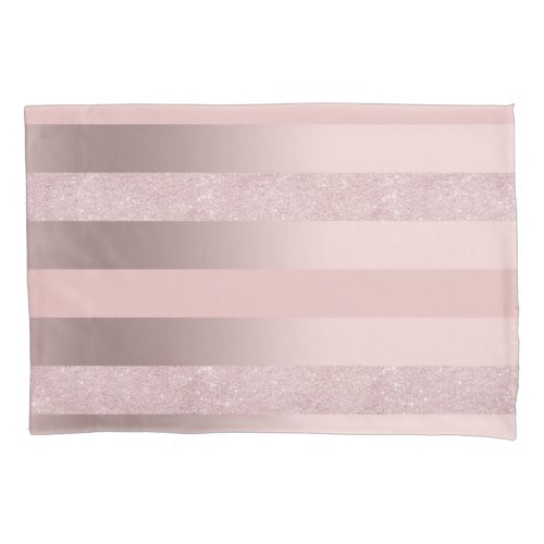 Elegant rose gold glitter  blush pink stripe pillow case