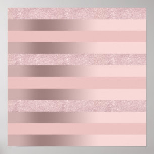 Elegant rose gold glitter & blush pink stripe poster