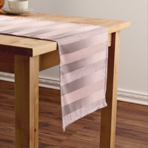 Elegant rose gold glitter  blush pink stripe short table runner