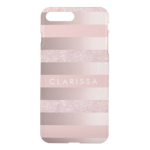 Elegant rose gold glitter  blush pink stripe iPhone 8 plus7 plus case