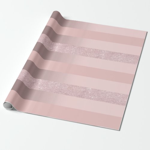Elegant rose gold glitter  blush pink stripe wrapping paper