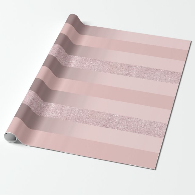 Elegant rose gold glitter & blush pink stripe wrapping paper (Unrolled)