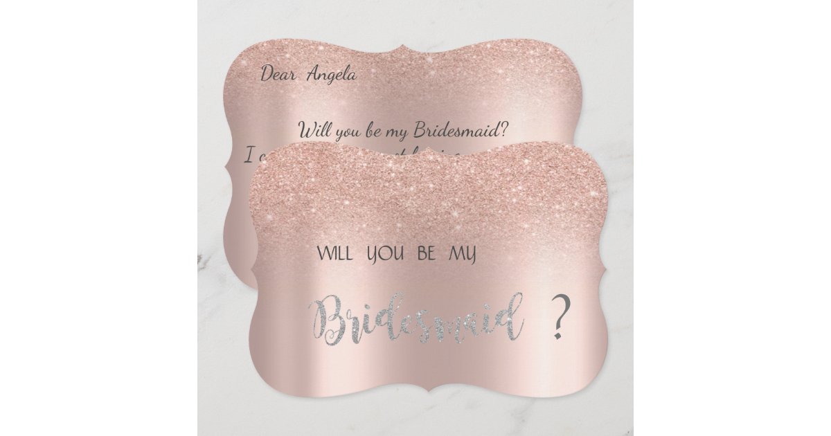Elegant Rose Gold Glitter Bokeh Bridesmaid Card | Zazzle