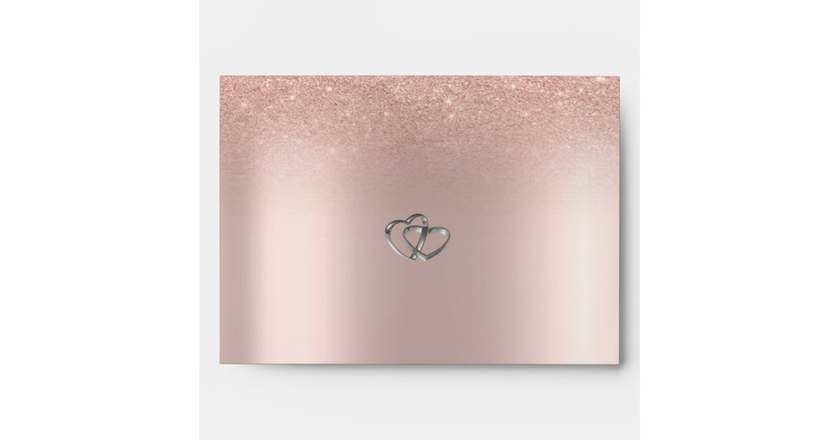 Elegant Rose Gold Glitter Bokeh ,Hearts Wedding Envelope | Zazzle