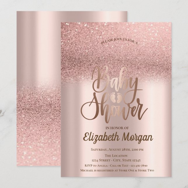 Elegant Rose Gold Glitter Bokeh Ombre Baby Shower Invitation (Front/Back)