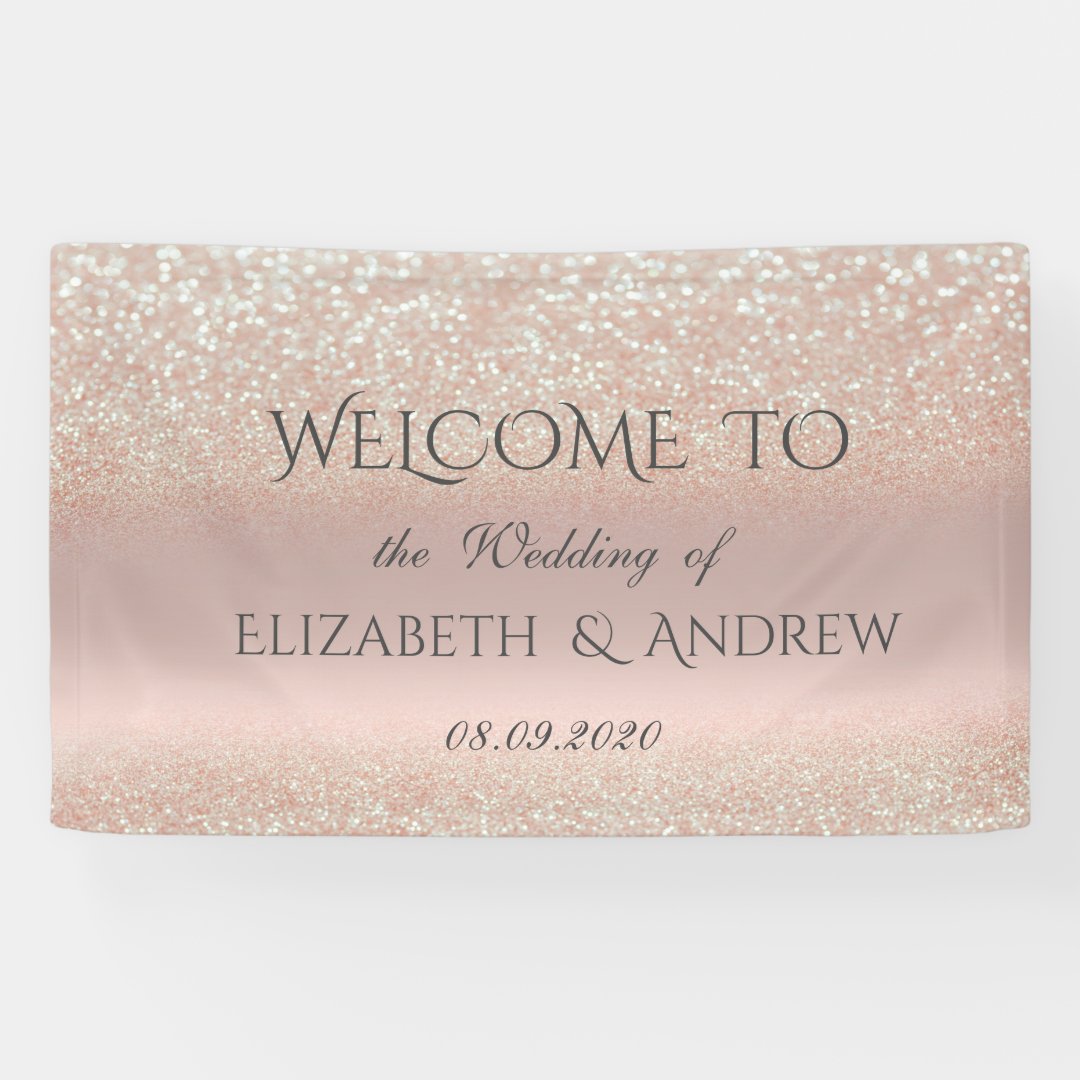 Elegant Rose Gold Glitter Bokeh Wedding Banner | Zazzle