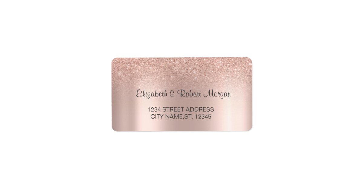 Elegant Rose Gold Glitter Bokeh Wedding Label | Zazzle