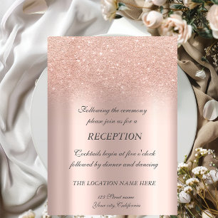 Elegant Rose Gold Glitter Bokeh Wedding Reception  Invitation