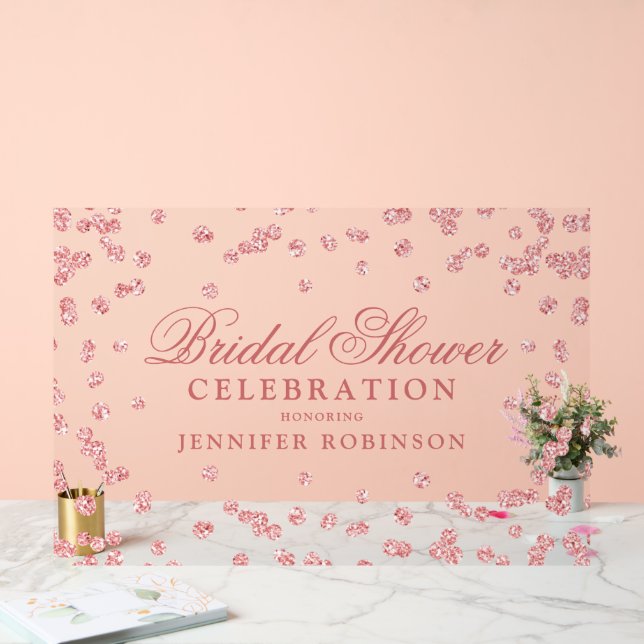 Elegant Rose Gold Glitter Bridal Shower Welcome  Acrylic Sign (Wedding)