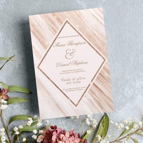 Elegant rose gold glitter brushstrokes Wedding  In Invitation