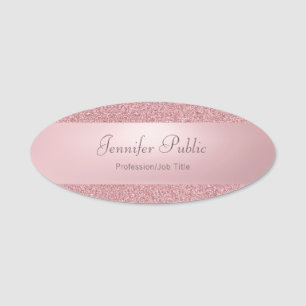 Elegant Rose Gold Glitter Calligraphed Script Top Name Tag