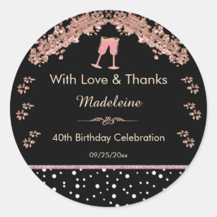 Elegant Rose Gold Glitter Champagne Birthday Favor Classic Round Sticker