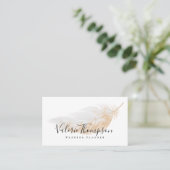 Elegant rose gold glitter chic gray feather modern business card (Standing Front)