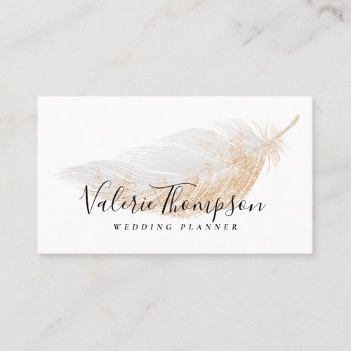 Elegant rose gold glitter chic gray feather modern business card