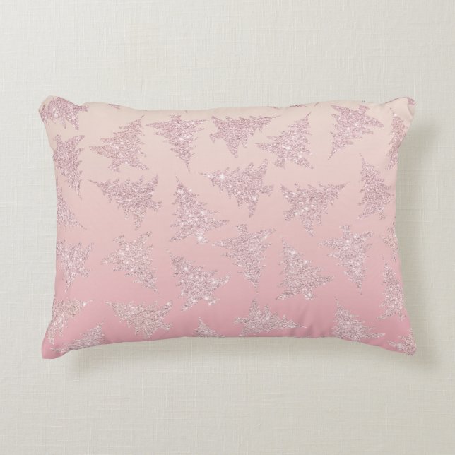 Elegant Rose Gold Glitter Christmas Tree Pattern Accent Pillow (Front)