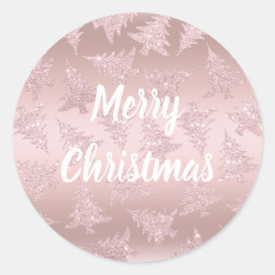 Elegant Rose Gold Glitter Christmas Tree Pattern Classic Round Sticker