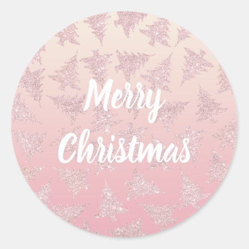 Elegant Rose Gold Glitter Christmas Tree Pattern Classic Round Sticker