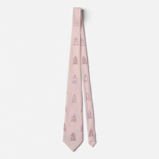 Elegant Rose Gold Glitter Christmas Tree Pattern Neck Tie (Front)