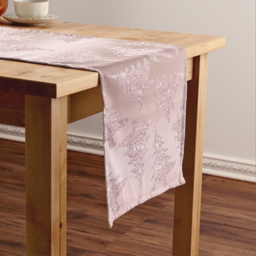 Elegant Rose Gold Glitter Christmas Tree Pattern Short Table Runner