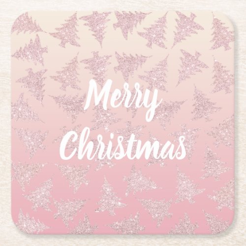 Elegant Rose Gold Glitter Christmas Tree Pattern Square Paper Coaster