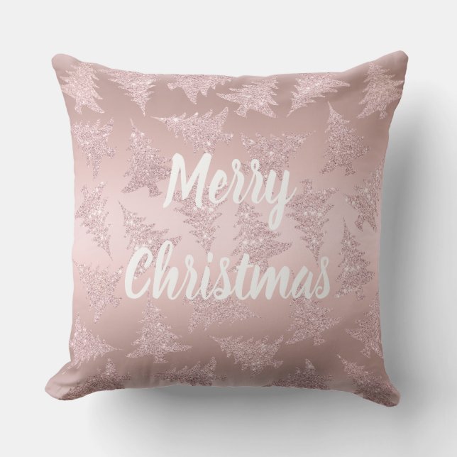 Elegant Rose Gold Glitter Christmas Tree Pattern Throw Pillow (Front)