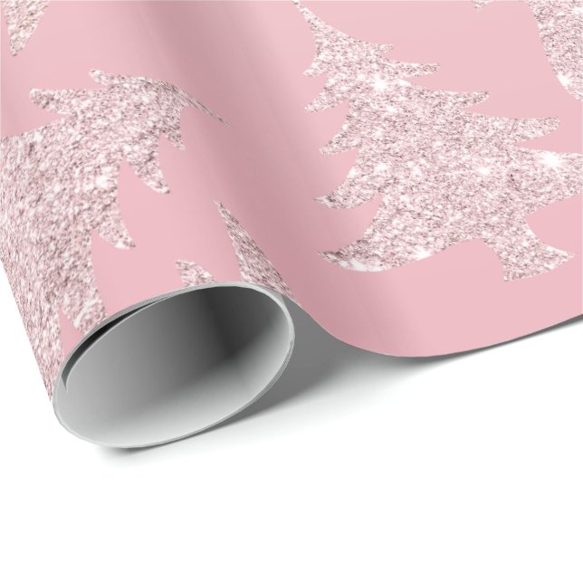 Elegant Rose Gold Glitter Christmas Tree Pattern Wrapping Paper (Roll Corner)
