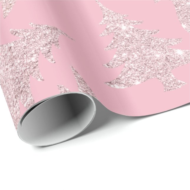 Elegant Rose Gold Glitter Christmas Tree Pattern Wrapping Paper (Roll Corner)