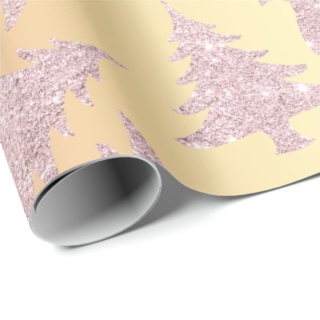 Elegant Rose Gold Glitter Christmas Tree Pattern Wrapping Paper (Roll Corner)