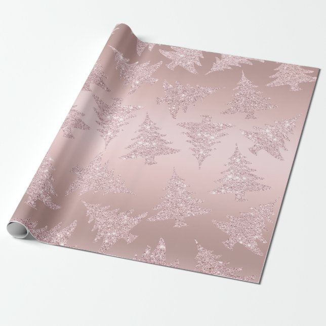 Elegant Rose Gold Glitter Christmas Tree Pattern Wrapping Paper (Unrolled)