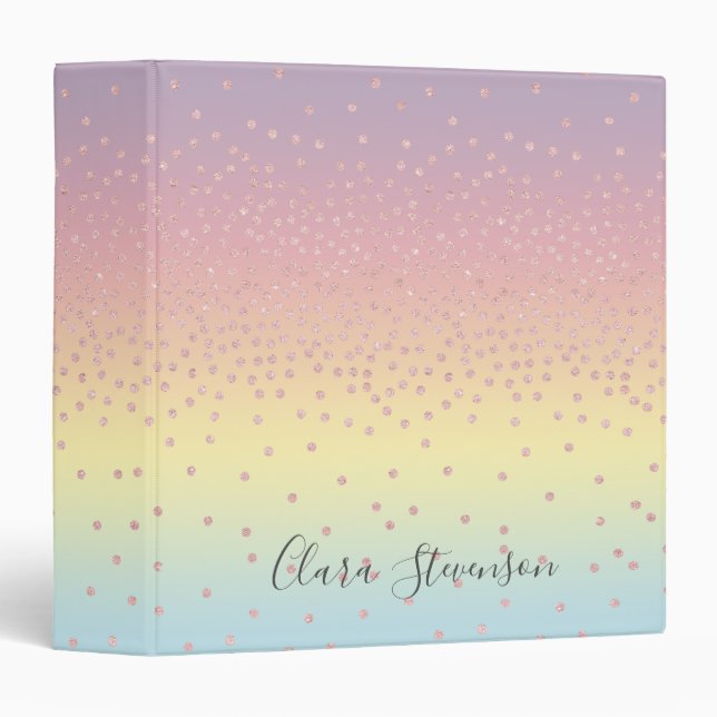 Elegant rose gold glitter confetti dots gradient 3 ring binder (Front/Spine)