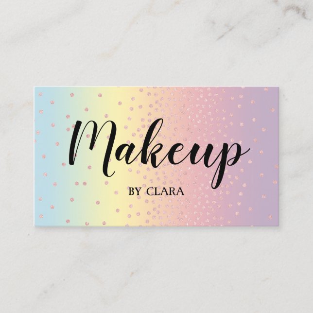 Elegant rose gold glitter confetti dots gradient business card (Front)