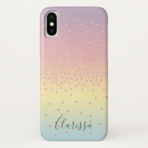 Elegant rose gold glitter confetti dots gradient iPhone XS case