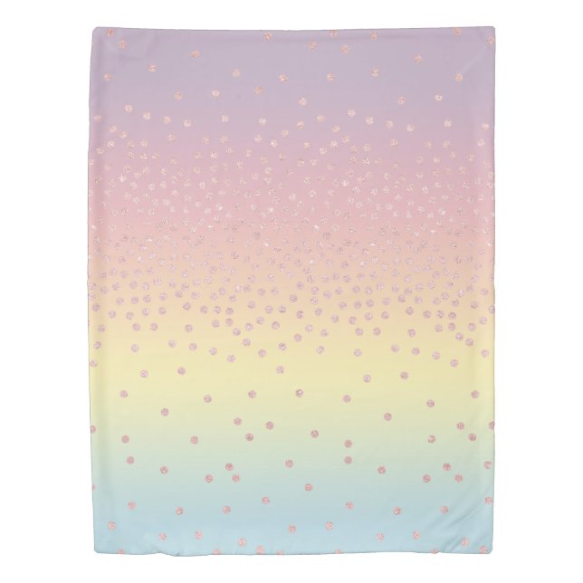 Elegant rose gold glitter confetti dots gradient duvet cover (Front)
