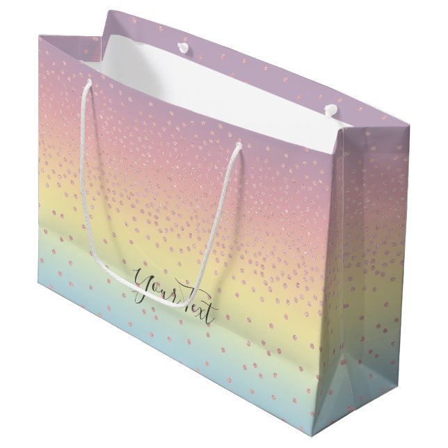 Elegant rose gold glitter confetti dots gradient large gift bag (Front Angled)