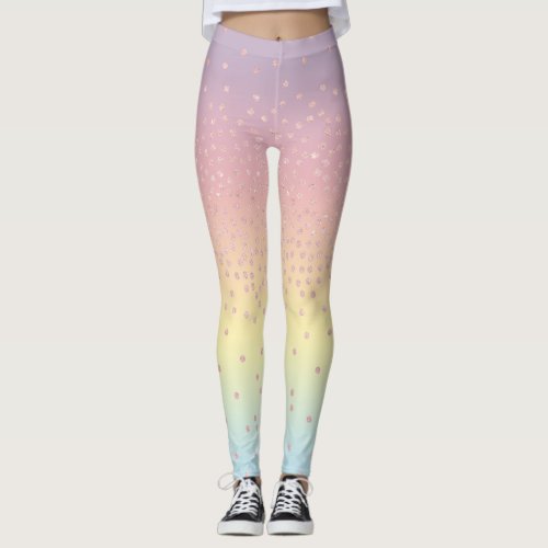 Elegant rose gold glitter confetti dots gradient leggings