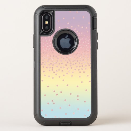 Elegant rose gold glitter confetti dots gradient OtterBox defender iPhone x case