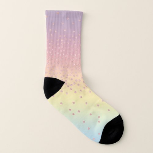 Elegant rose gold glitter confetti dots gradient socks